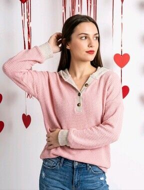 Pink & Cream Waffle Knit Hoodie